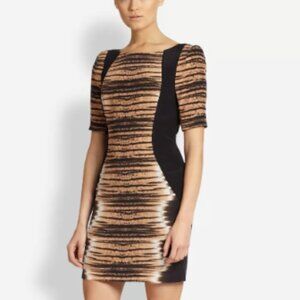 Rebecca Minkoff Tiger Print Silk Sheath Dress w/ Black Paneling Size 2